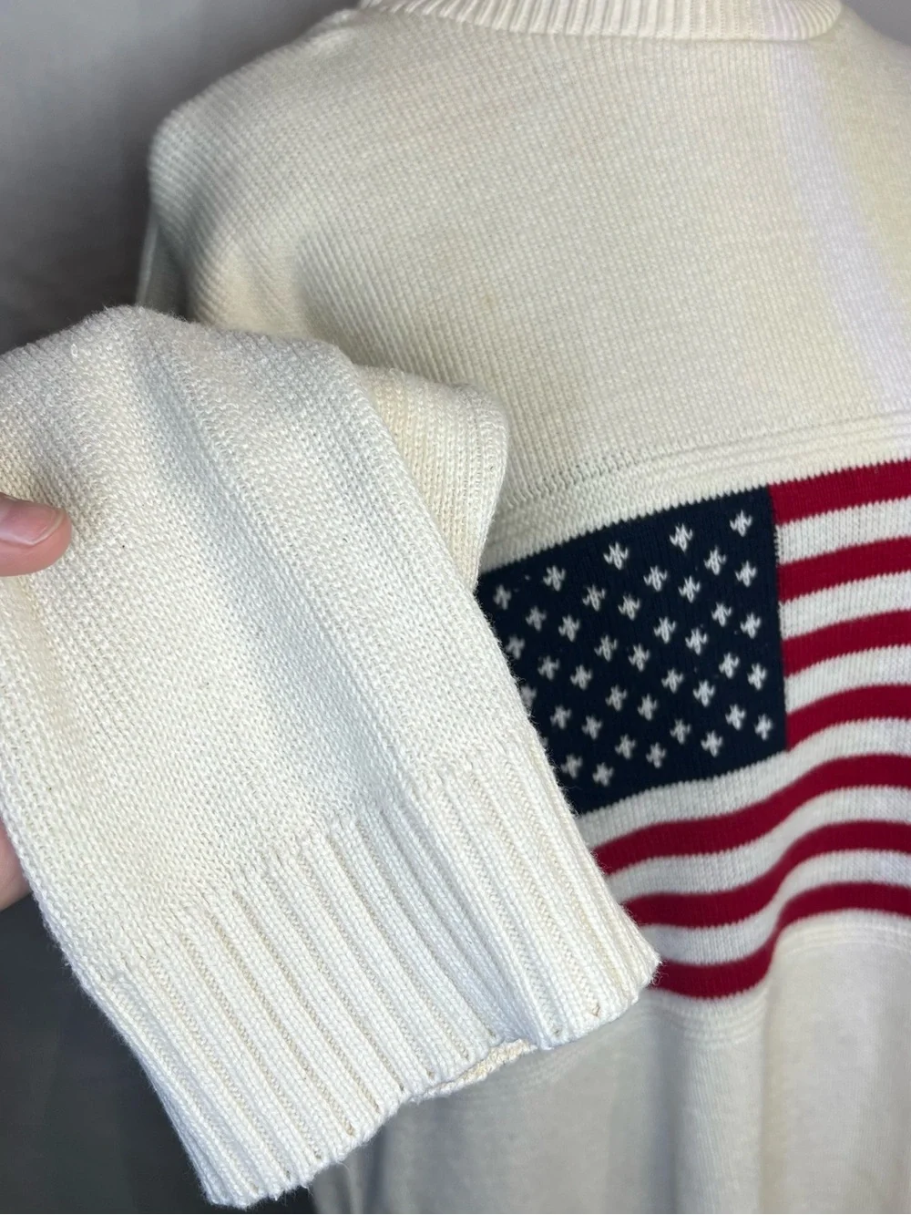Cream Knit Sweater with American Flag - Picture 3 of 6
